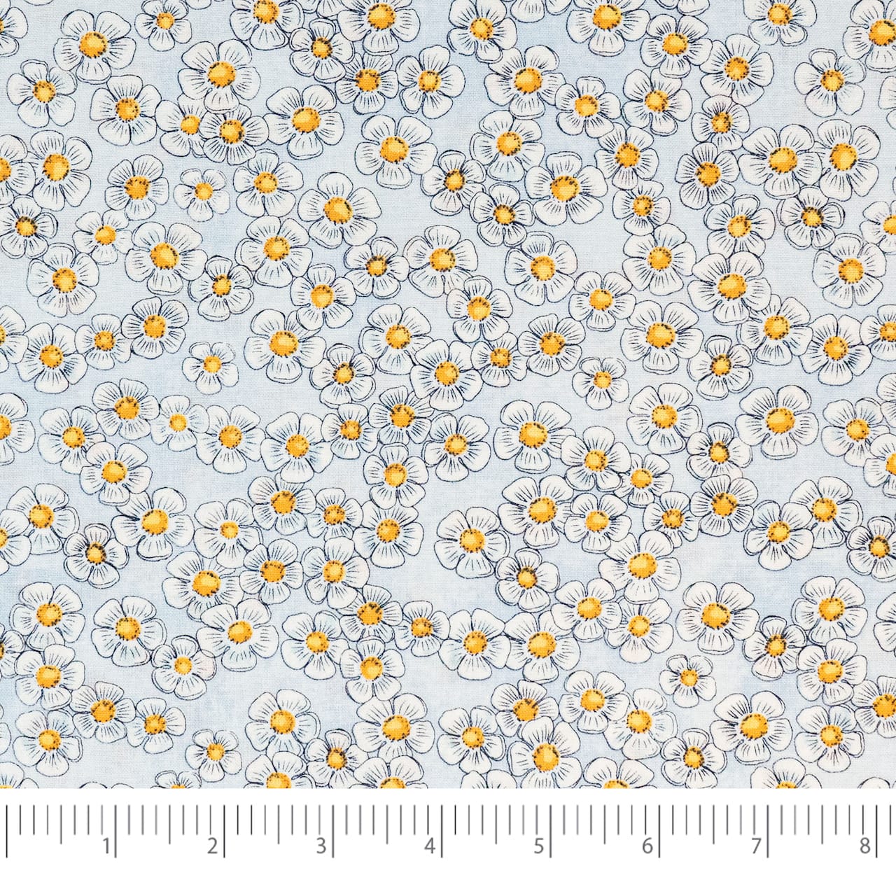 SINGER Yellow & Gray Flower on Blue Cotton Fabric